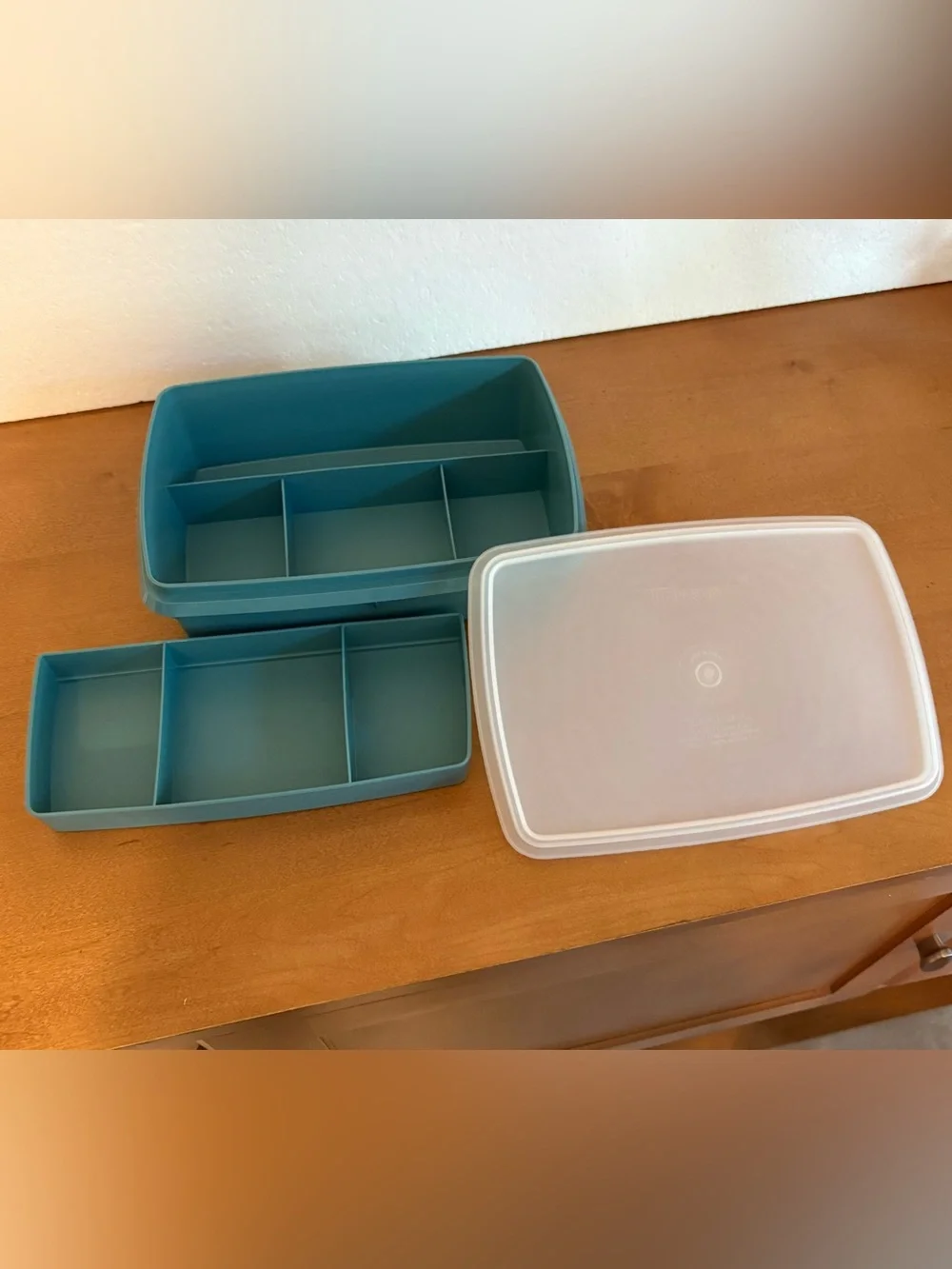Vintage Tupperware Tuppercraft 767-1 Stow N Go Blue Container Money Box Made USA